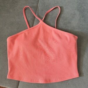 ALO YOGA  - Goddess Ribbed Cross Crop Top - Pink Salmon